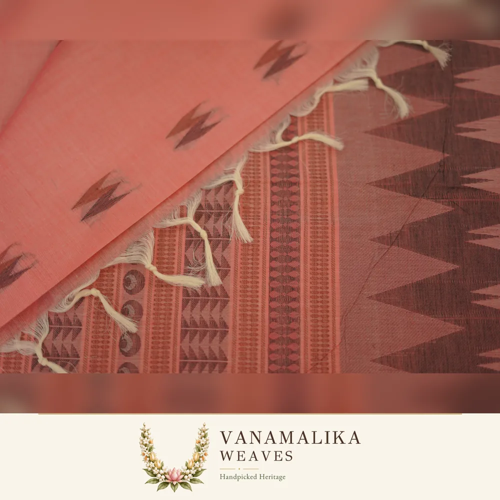 Temple Border Negamam Cotton Saree — Dusty Rose — view 3