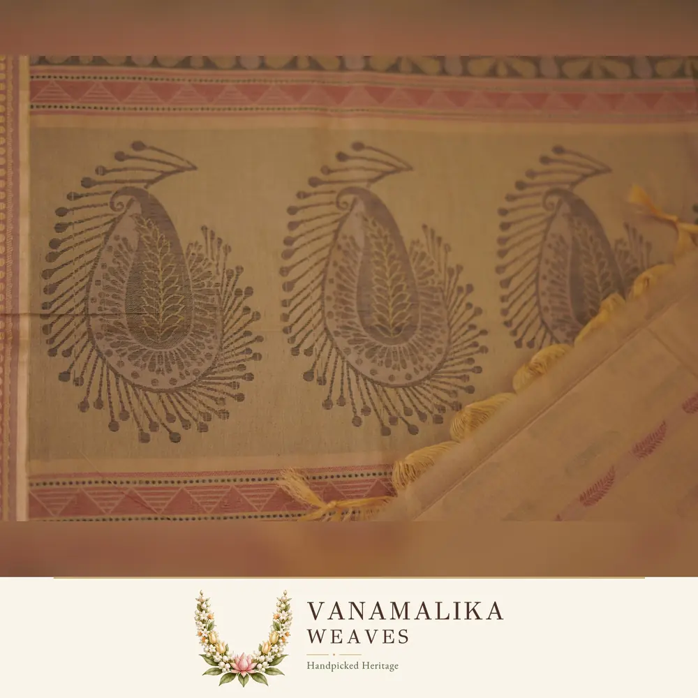 Mango Motif Negamam Cotton Saree — Sandal Beige — view 2
