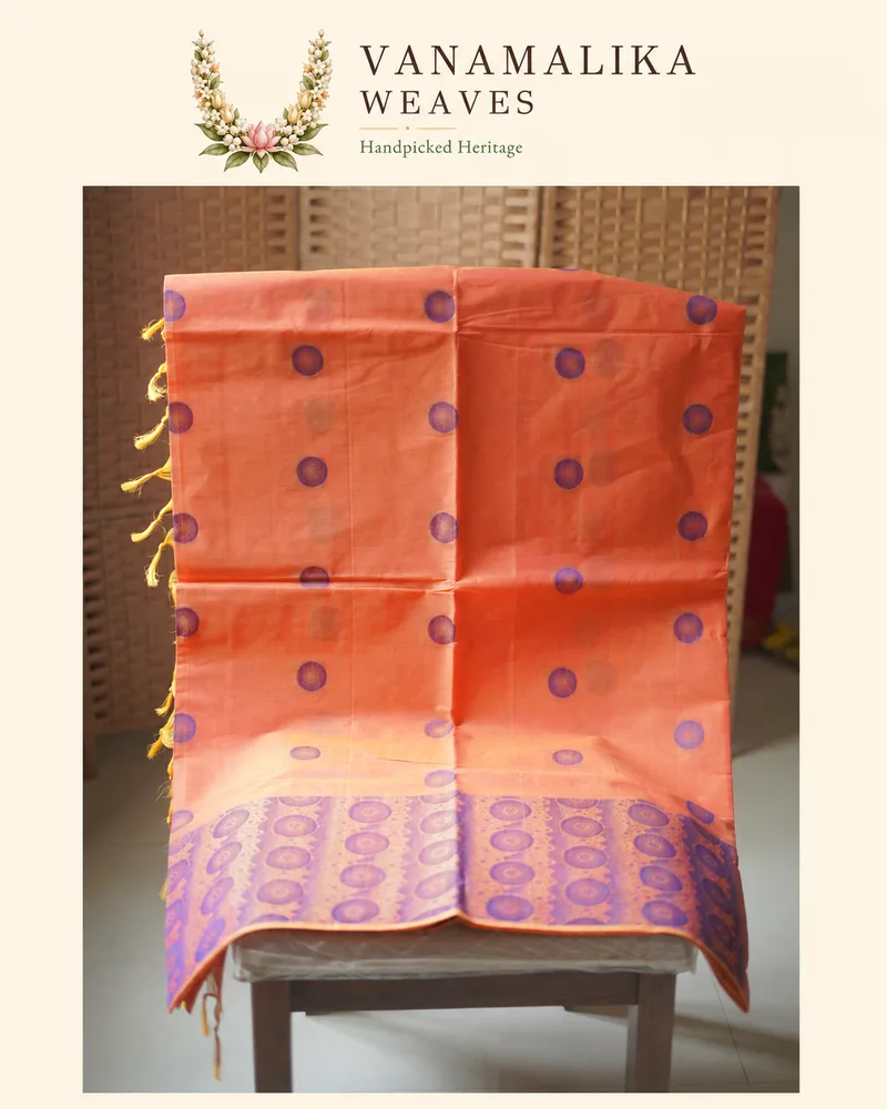 Chakra-Inspired Negamam Cotton Saree — Peach Orange