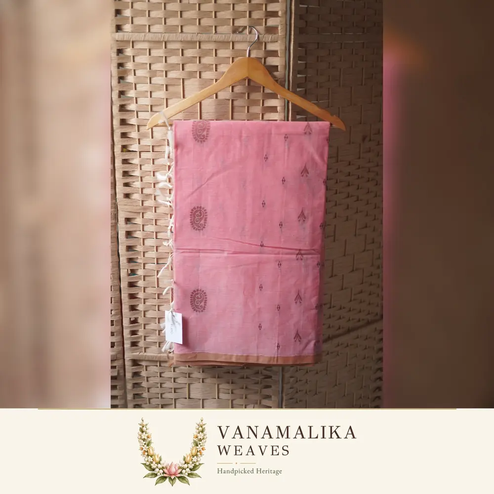 Mango Motif Negamam Cotton Saree — Rose Pink