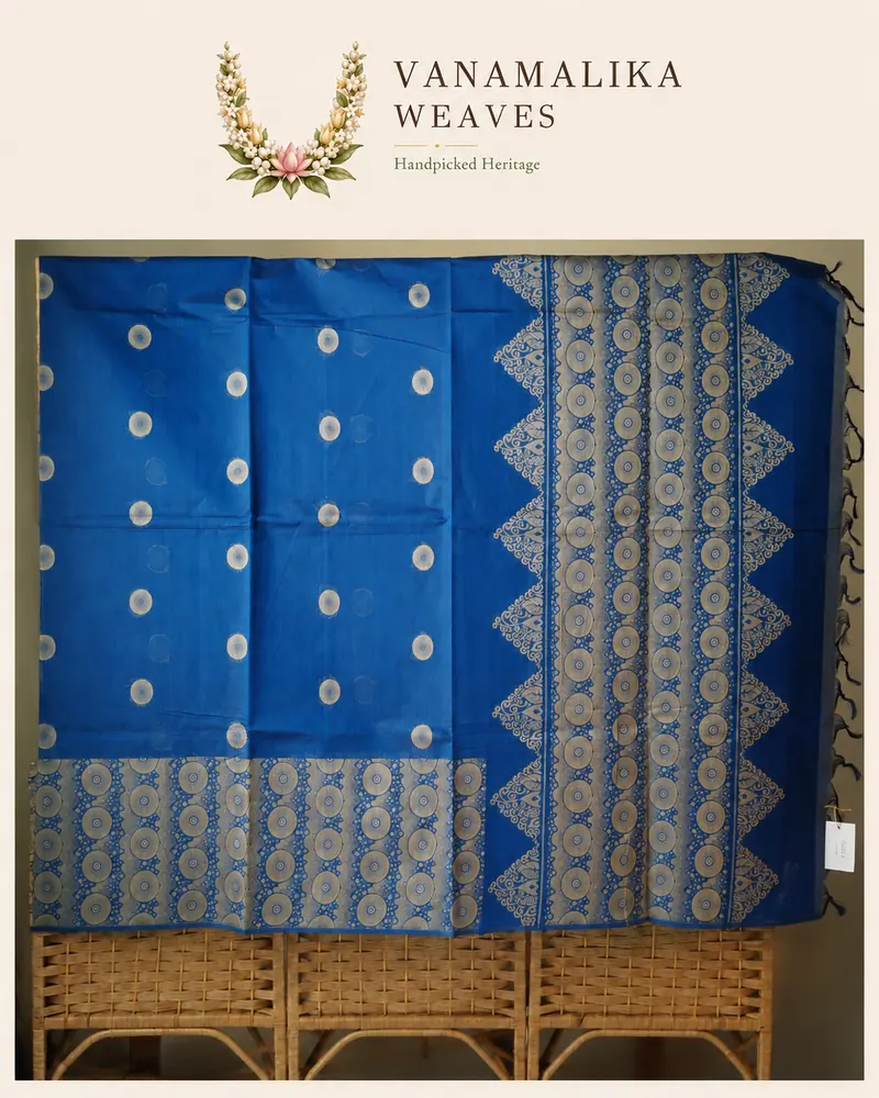 Chakra-Inspired Negamam Cotton Saree — Royal Blue — view 2