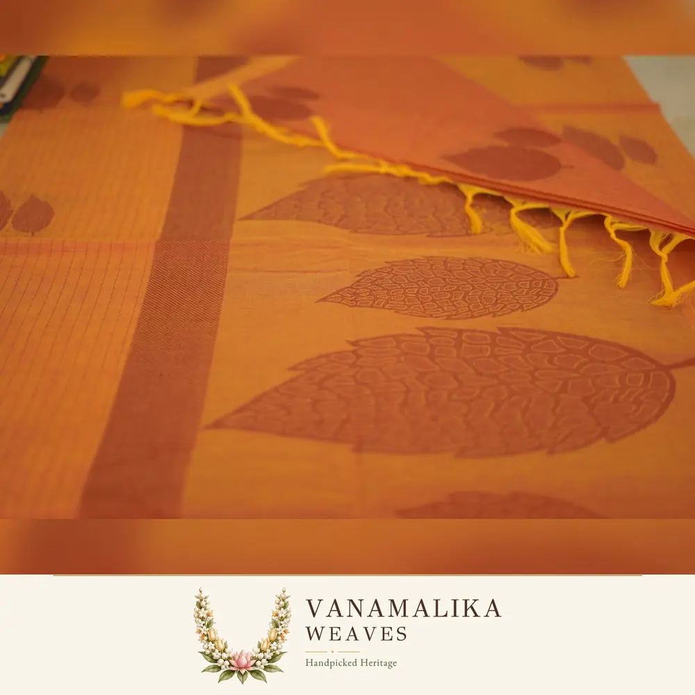 Leaf Motif Coimbatore South Cotton Saree — Terracotta Orange — view 2