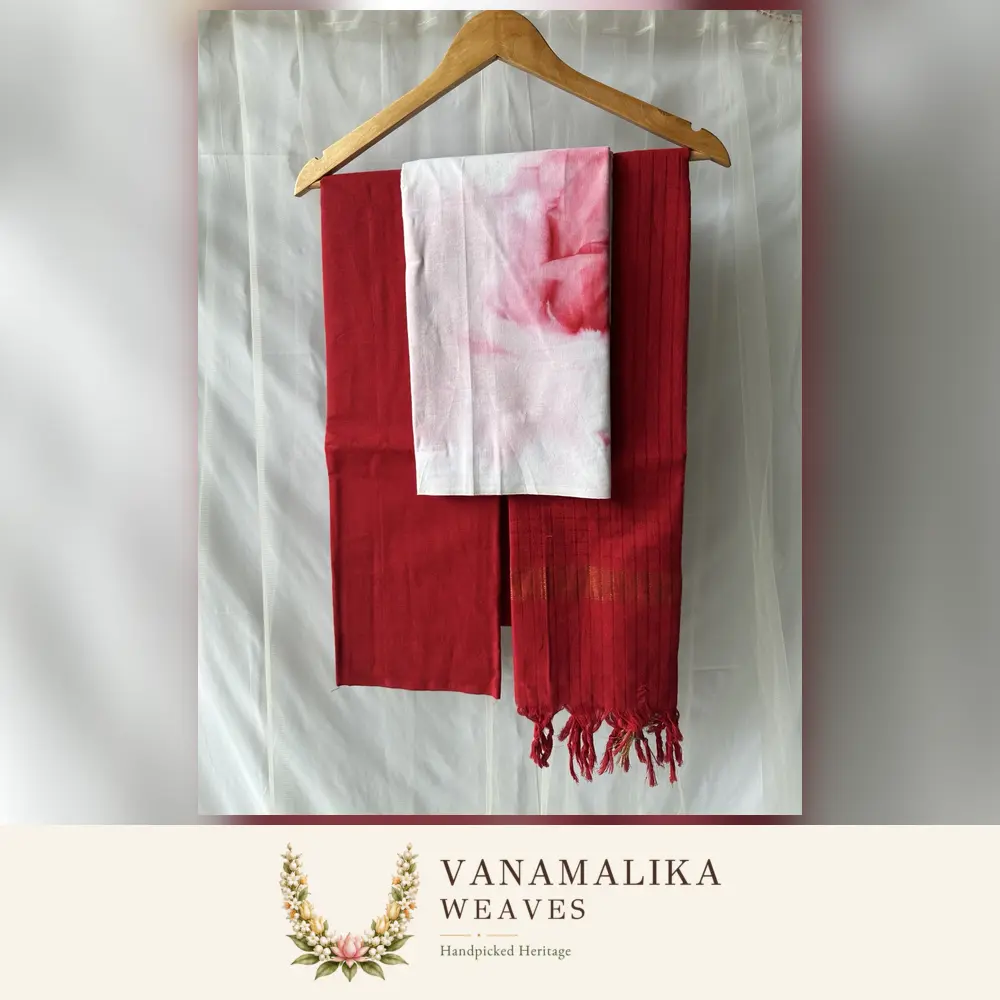 Tie & Dye Pure Cotton Salwar Material — Crimson & Blush