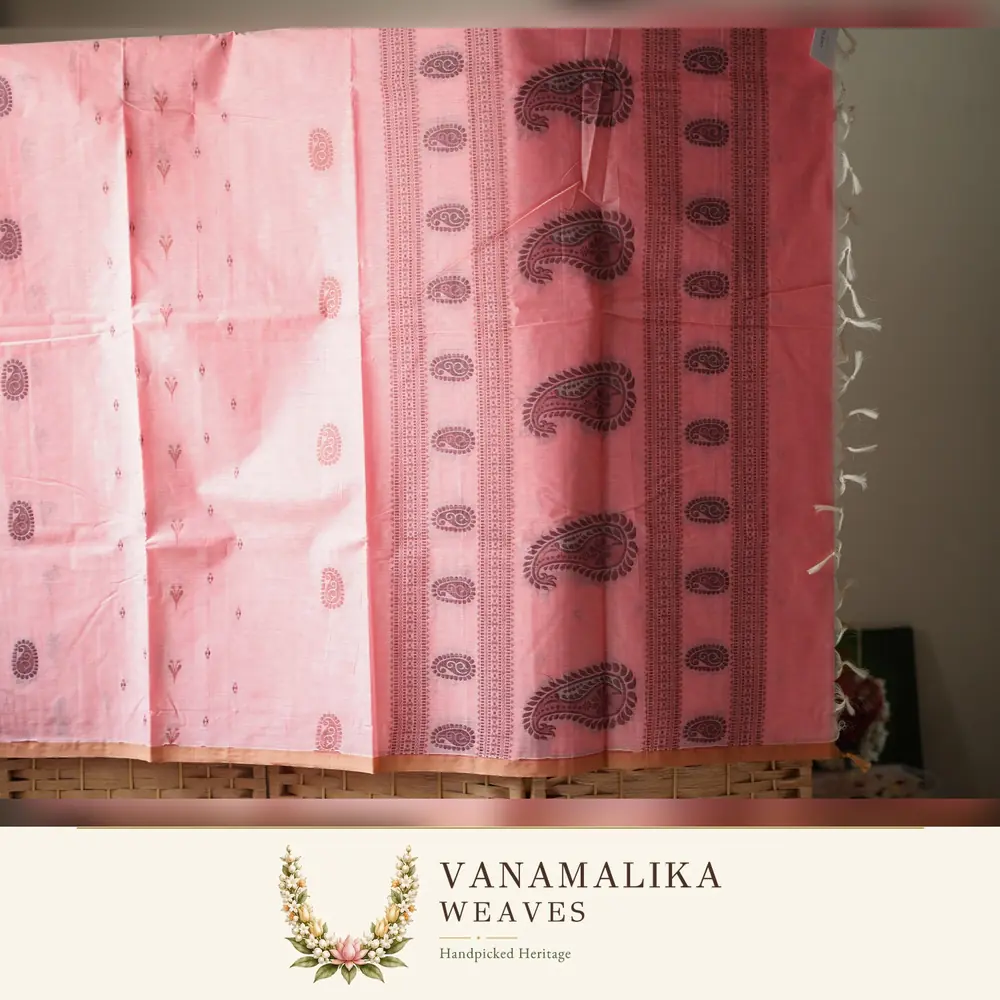 Mango Motif Negamam Cotton Saree — Rose Pink — view 2
