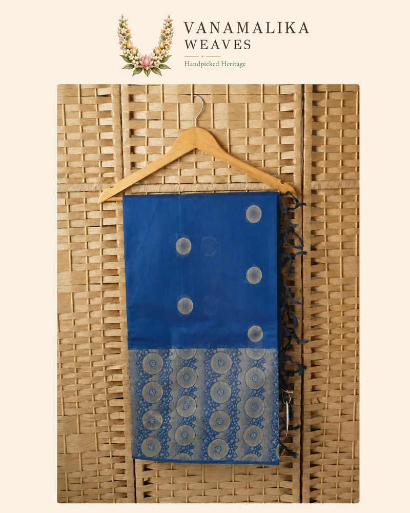 Chakra-Inspired Negamam Cotton Saree — Royal Blue