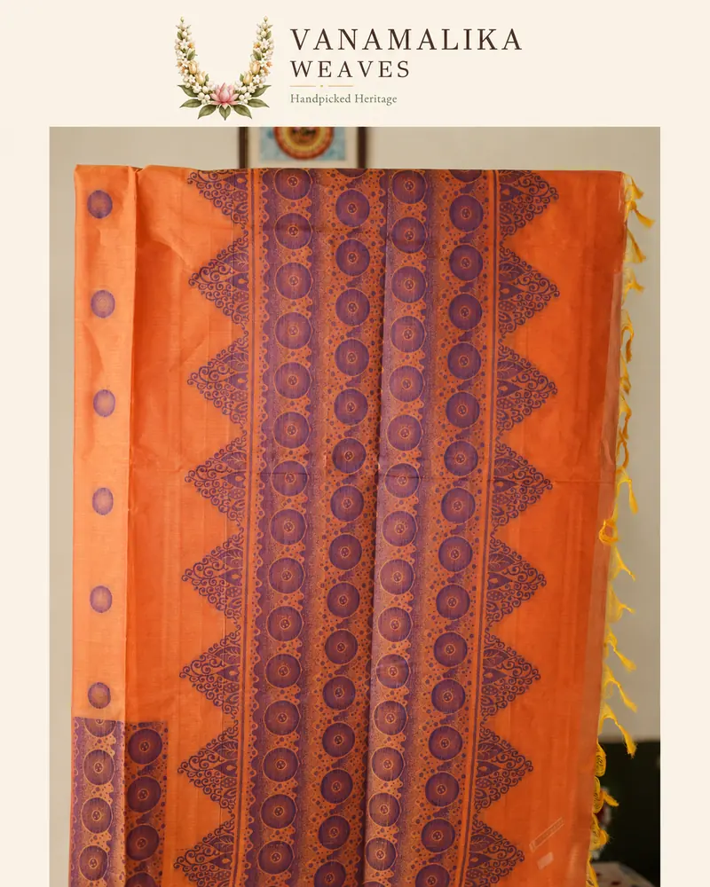 Chakra-Inspired Negamam Cotton Saree — Peach Orange — view 2