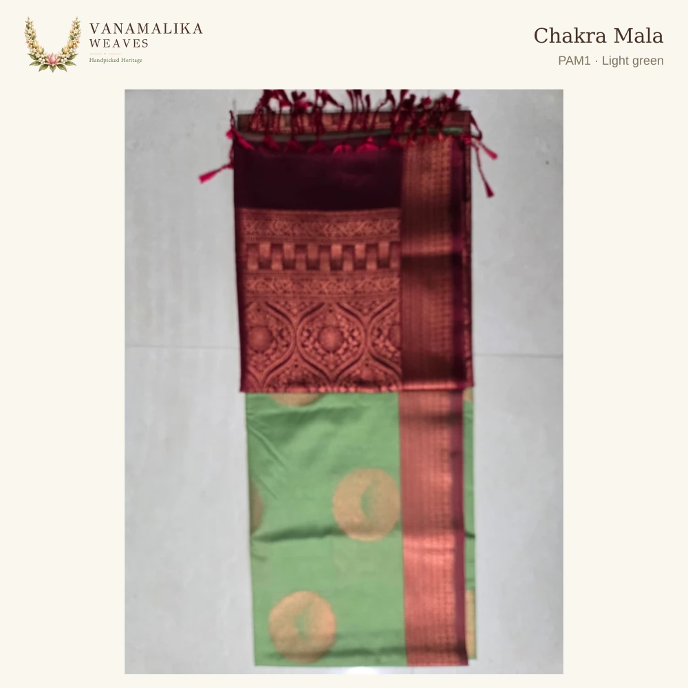 Chakra Mala PAM1 — Light green, full saree body and pallu