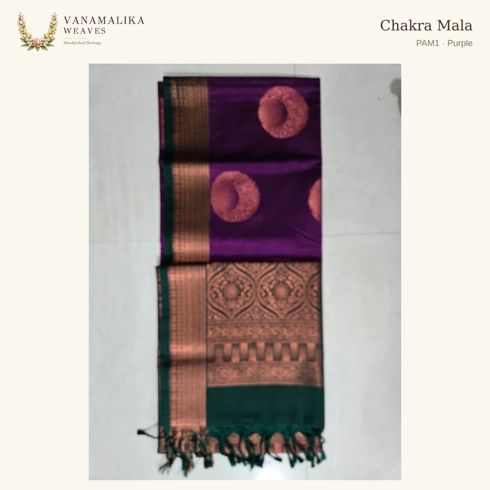 Chakra Mala PAM1 — Purple, full saree body and pallu
