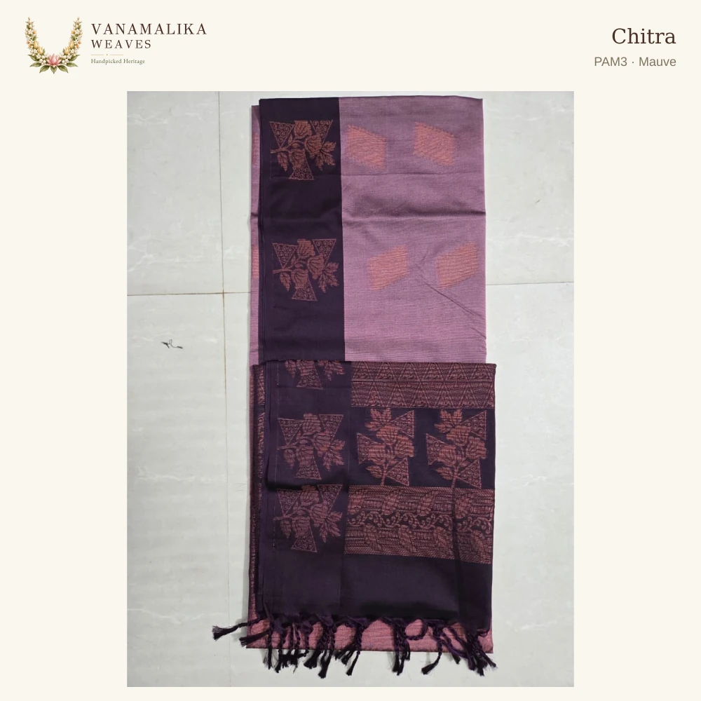 Chitra PAM3 — Mauve, full saree body and pallu