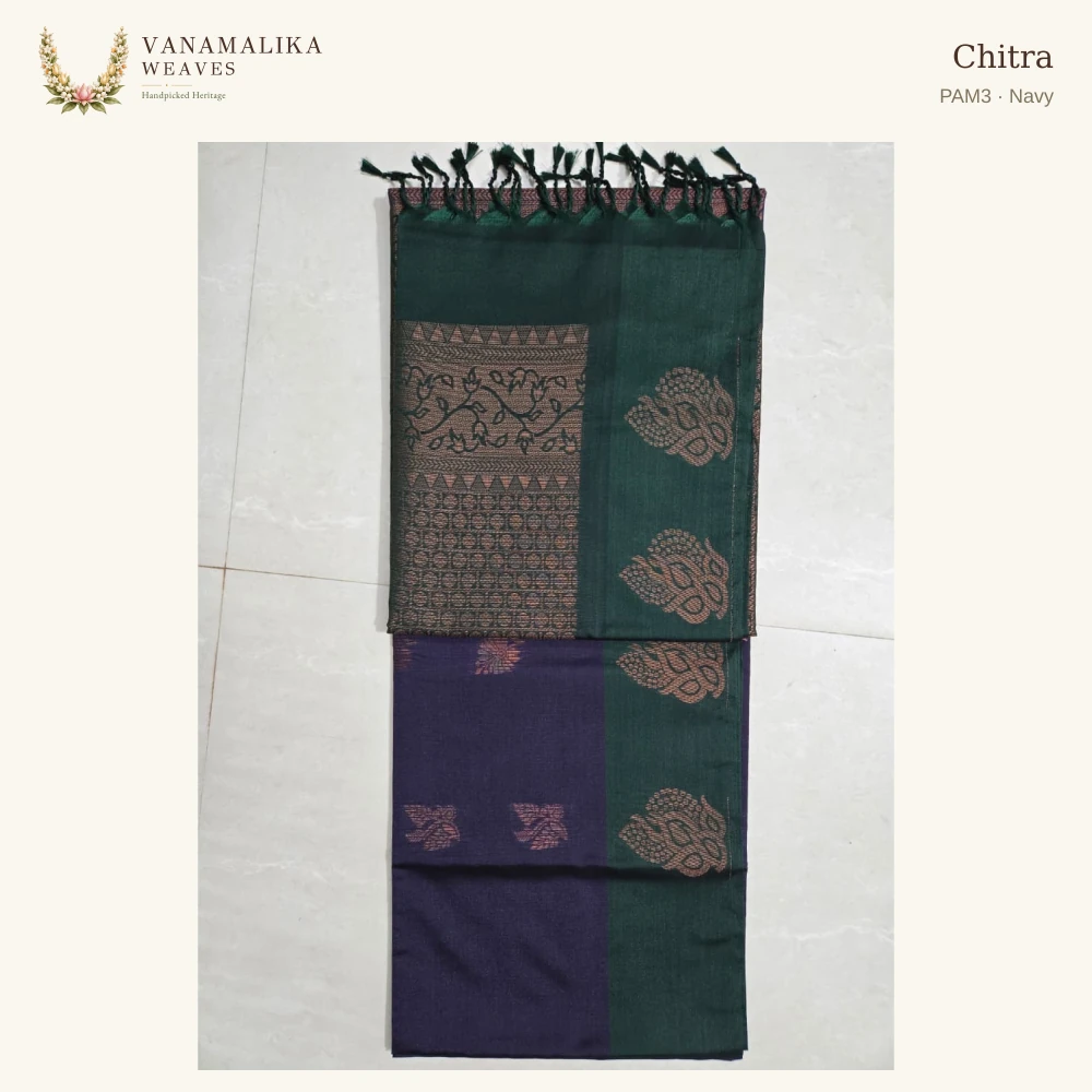 Chitra PAM3 — Navy, full saree body and pallu