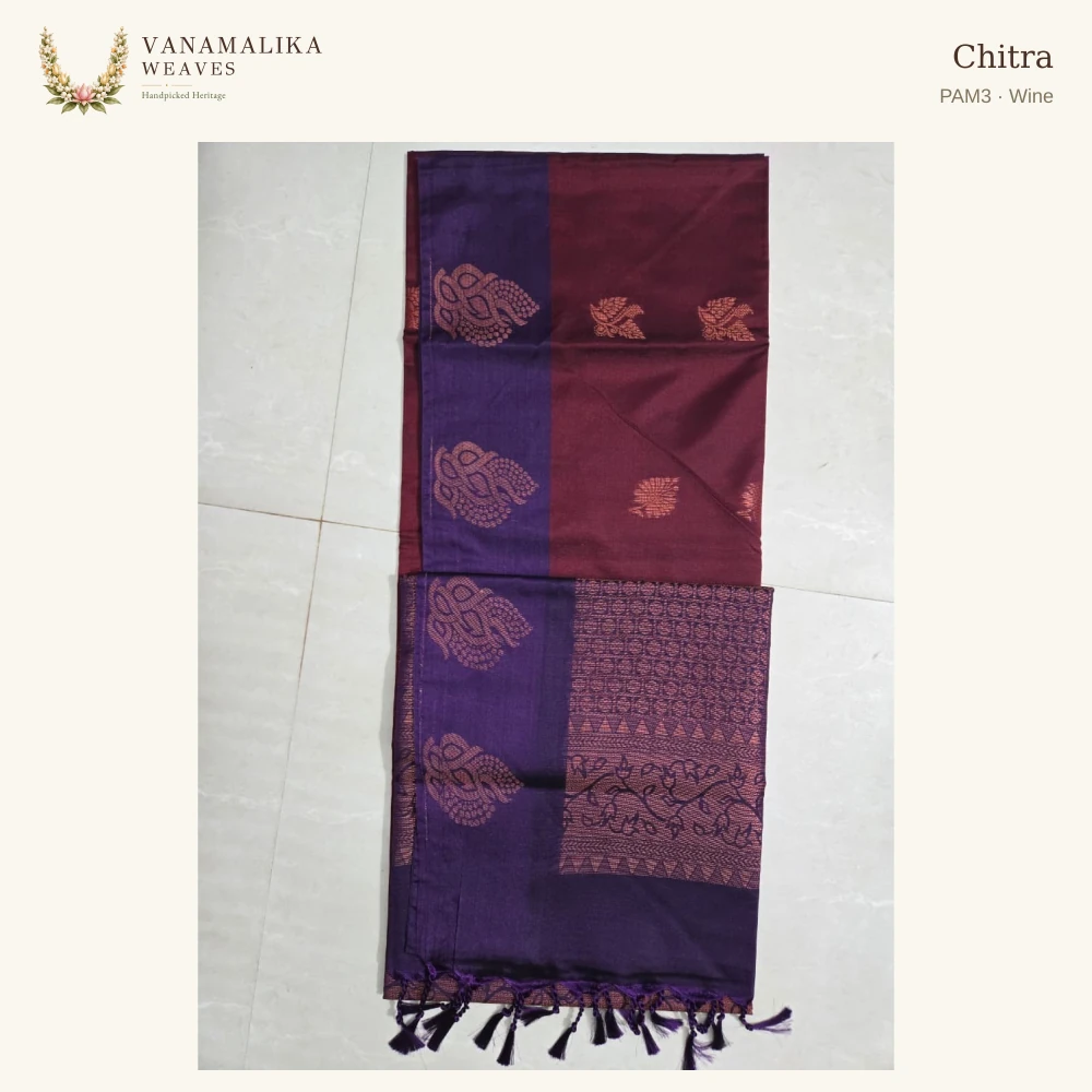 Chitra PAM3 — Wine, full saree body and pallu