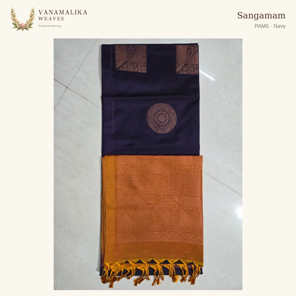 Sangamam PAM5 — Navy, full saree body and pallu