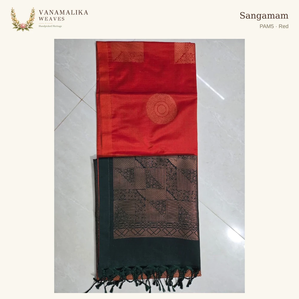 Sangamam PAM5 — Red, full saree body and pallu