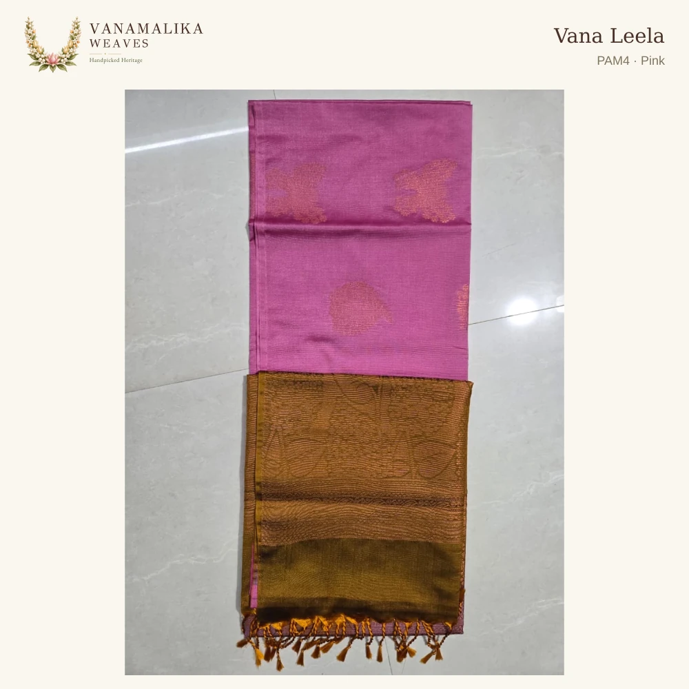 Vana Leela PAM4 — Pink, full saree body and pallu