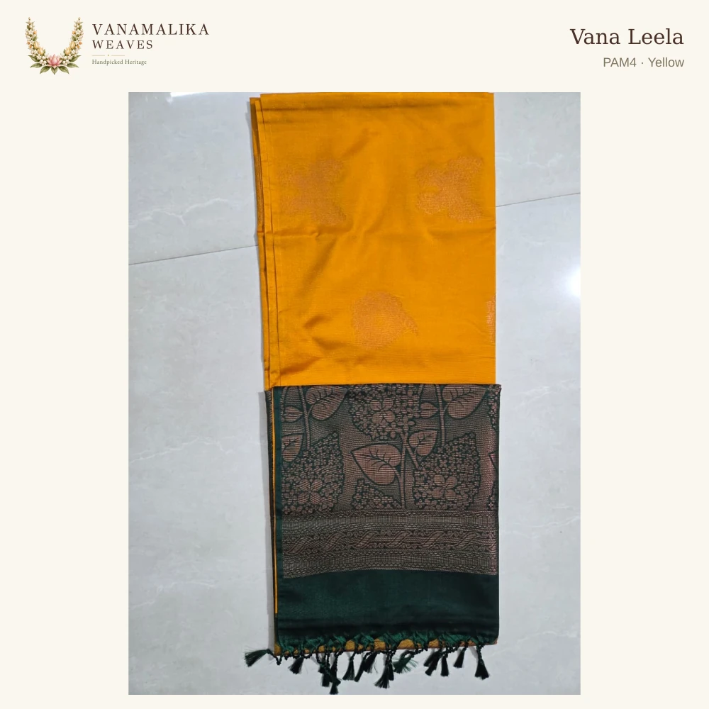 Vana Leela PAM4 — Yellow, full saree body and pallu
