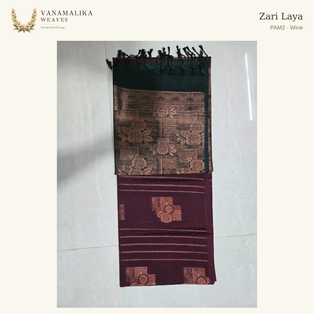 Zari Laya PAM2 — Wine, full saree body and pallu